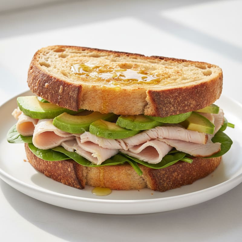 Grilled Turkey and Avocado Sandwich with Fresh Spinach
