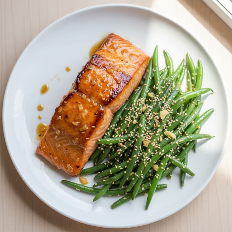 Teriyaki Glazed Salmon with Sesame Green Beans