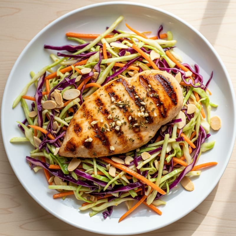 Grilled Chicken Breast with Crunchy Cabbage Slaw