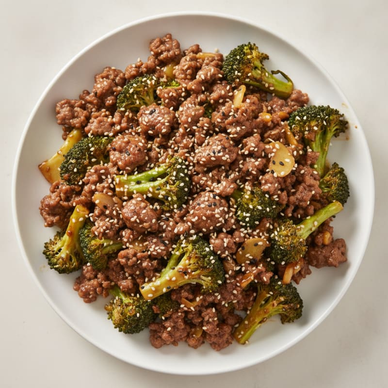 Ground Beef and Roasted Broccoli Stir Fry