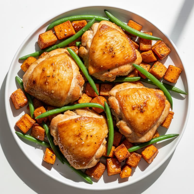 Oven-Baked Chicken Thighs with Roasted Sweet Potatoes