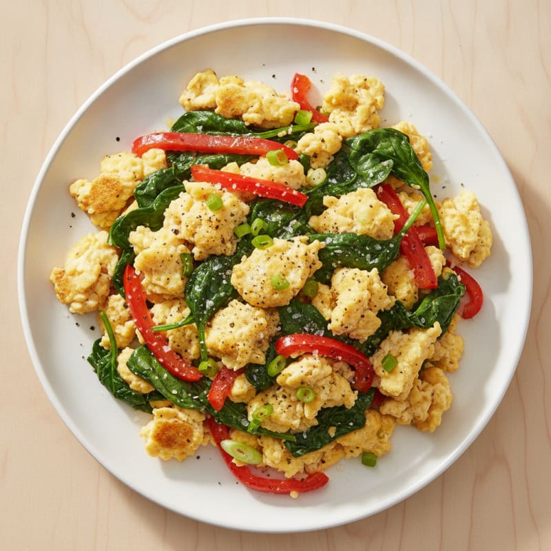 Egg and Vegetable Scramble with Sautéed Spinach and Peppers