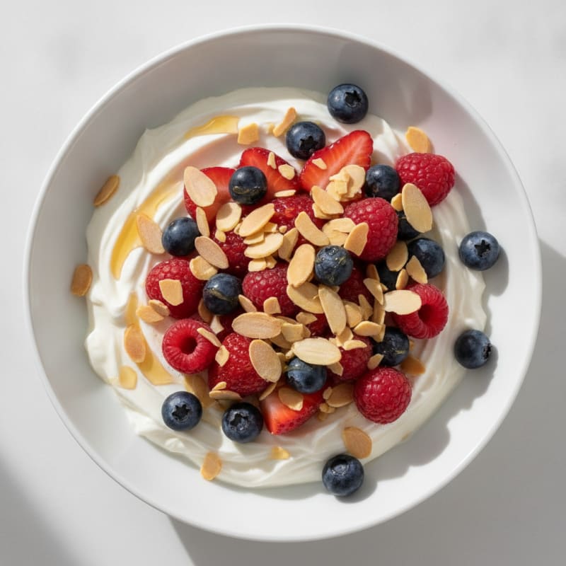 Silky Greek Yogurt Protein Bowl with Mixed Berries and Almonds