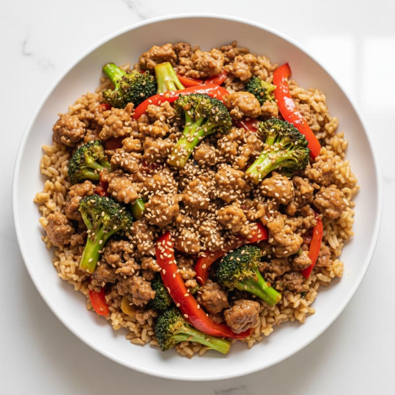 Lean Ground Beef Stir Fry with Broccoli and Bell Peppers