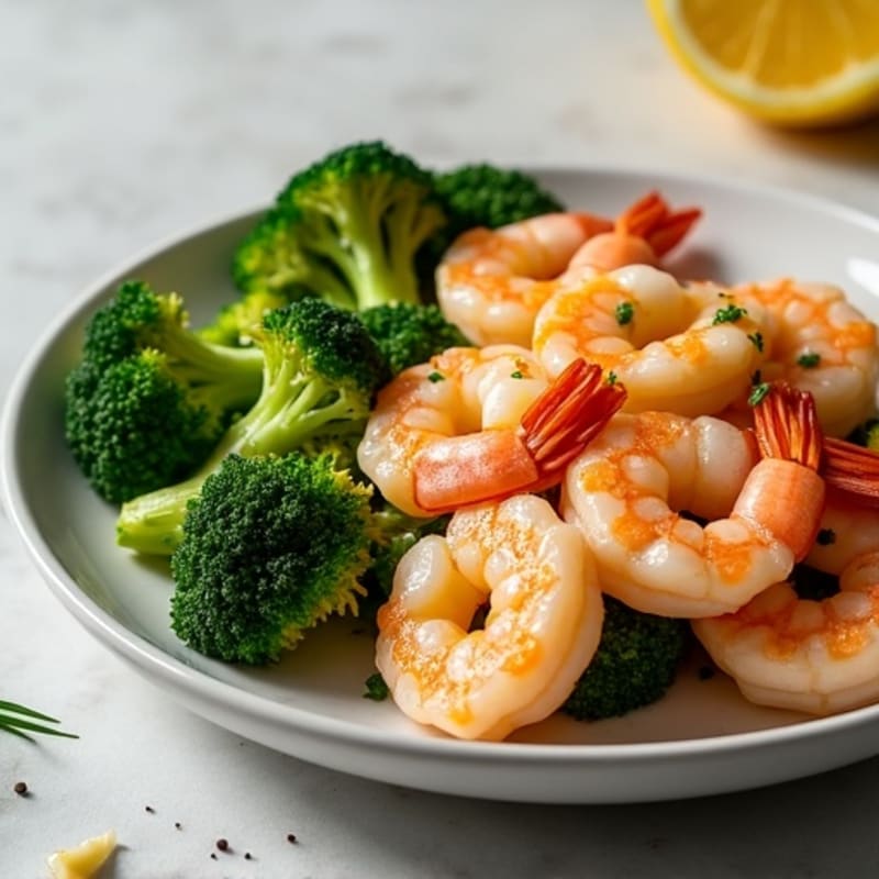 Lemon Garlic Pan-Seared Shrimp with Roasted Broccoli