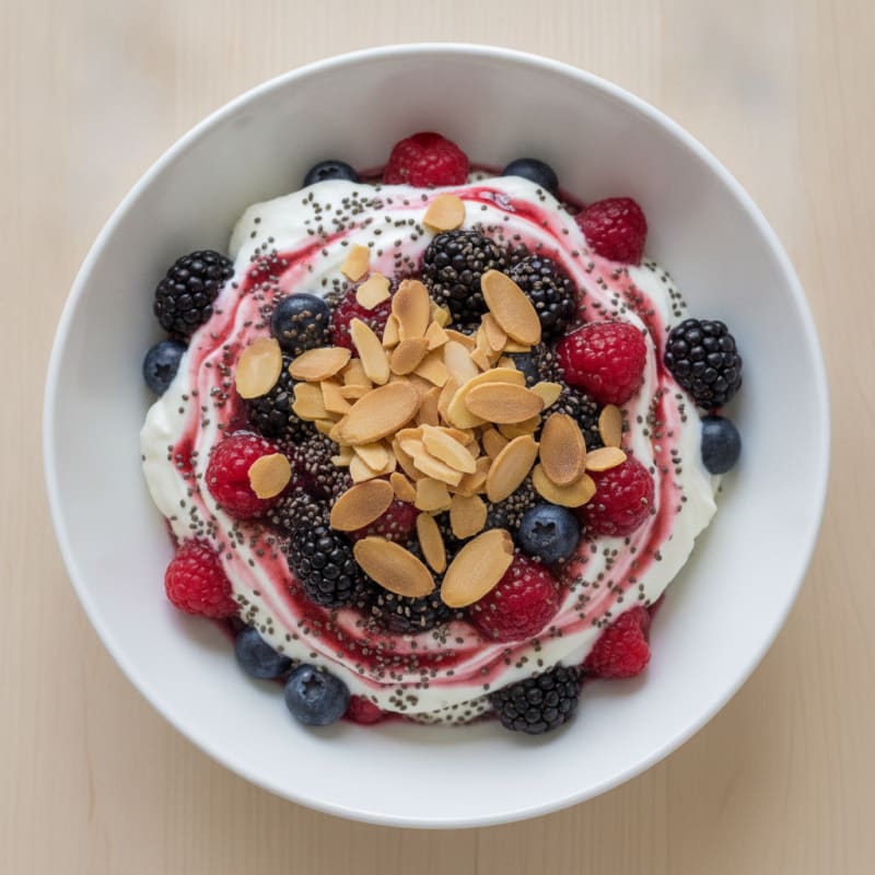 Greek Yogurt Protein Parfait with Mixed Berries and Chia Seeds