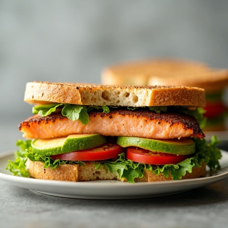 Crispy Pressed Salmon and Fresh Veggie Sandwich