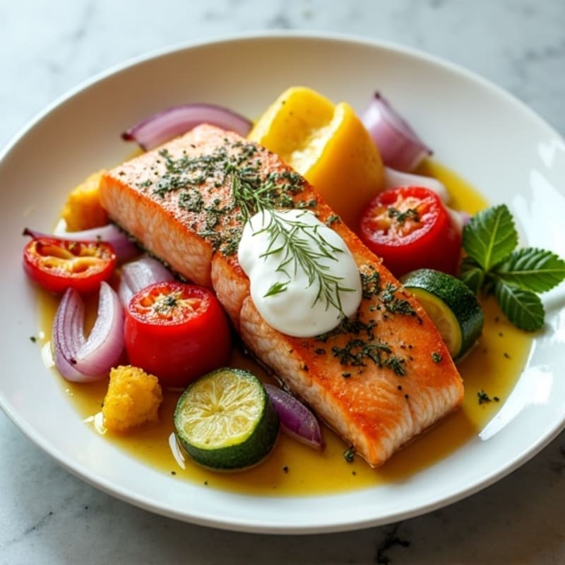 Herb-Crusted Baked Salmon with Roasted Vegetables