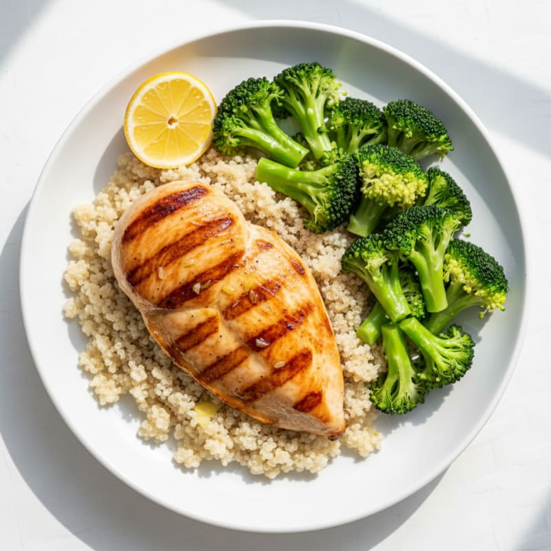 Grilled Chicken Breast with Quinoa and Steamed Broccoli