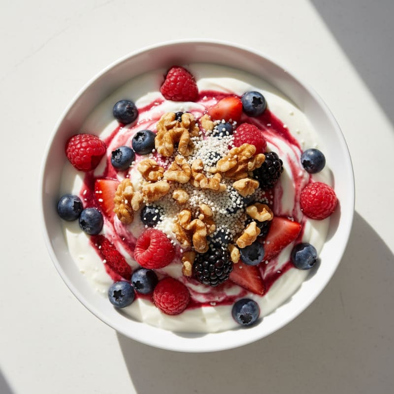 Greek Yogurt Protein Parfait with Mixed Berries and Collagen Peptides