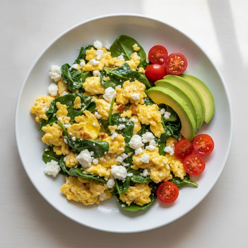 Egg and Spinach Scramble with Feta Cheese