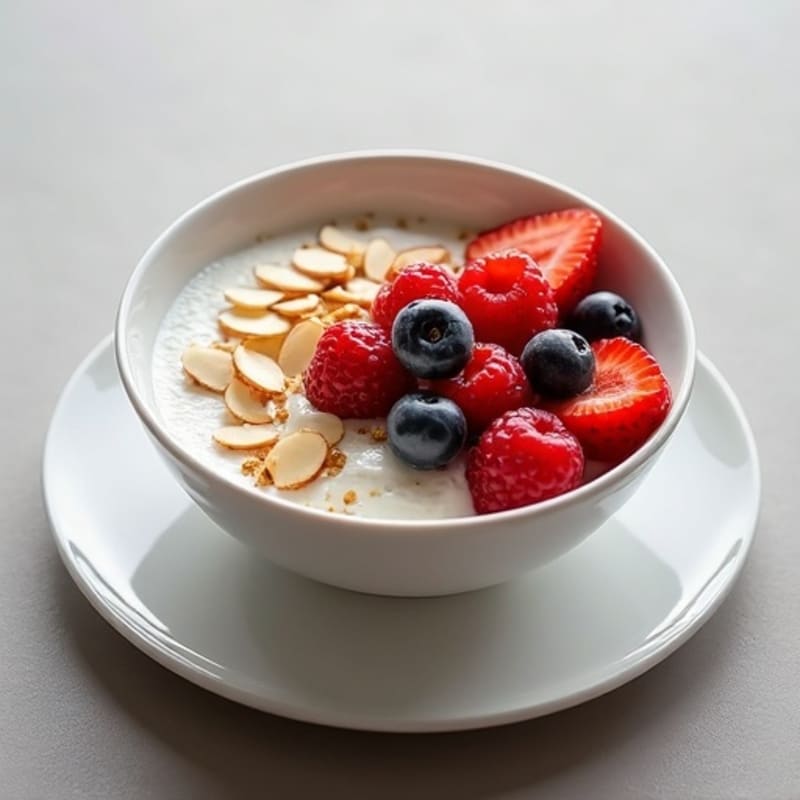 Silky Greek Yogurt Bowl with Protein Powder, Almond Butter, and Fresh Berries
