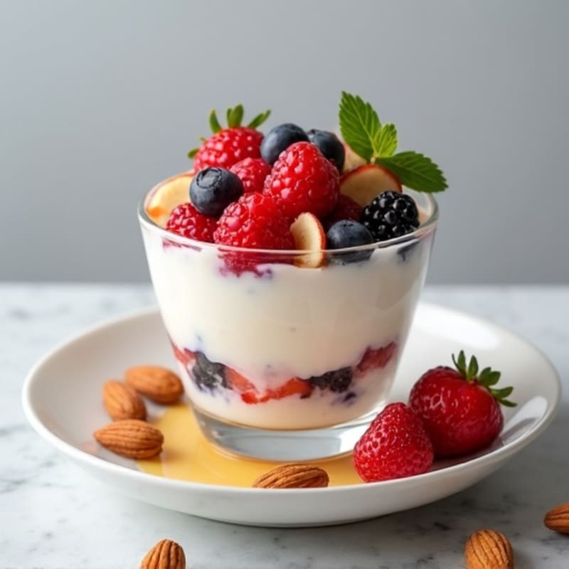 Greek Yogurt Protein Parfait with Mixed Berries and Almonds