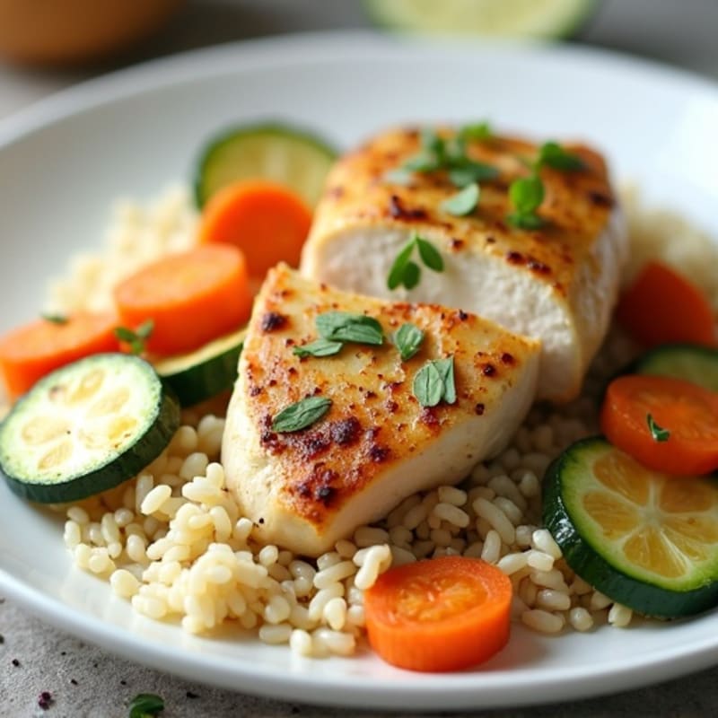 Creamy Coconut Chicken Tenderloin with Sautéed Carrots and Zucchini over Rice