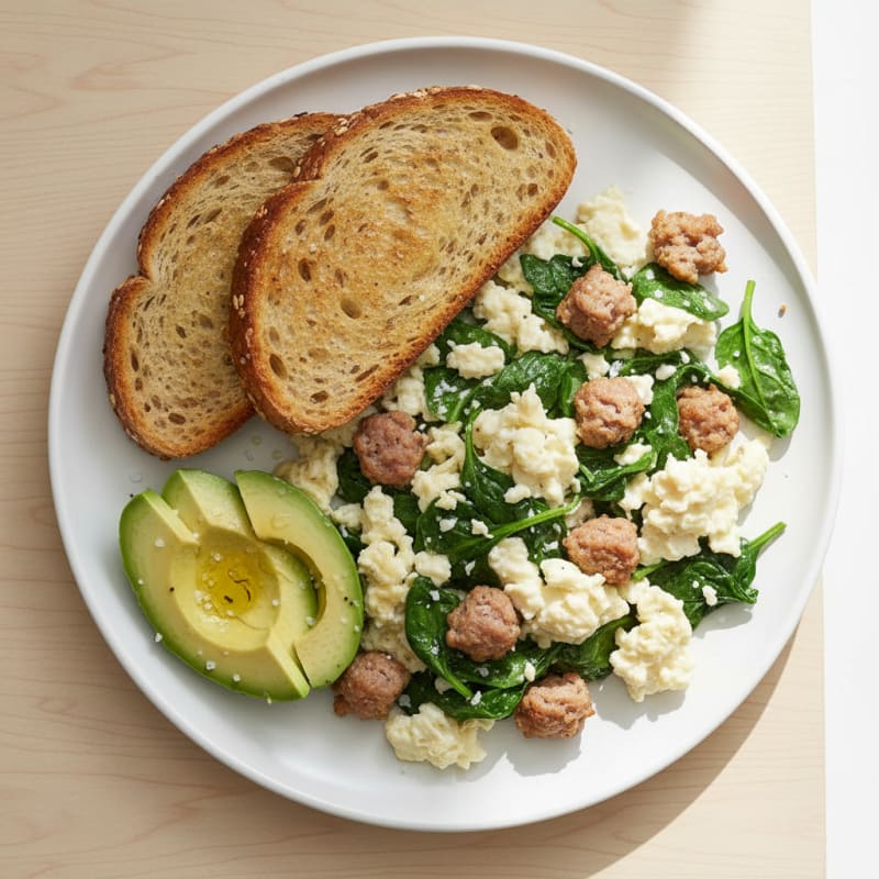 Egg White Scramble with Spinach and Turkey Sausage