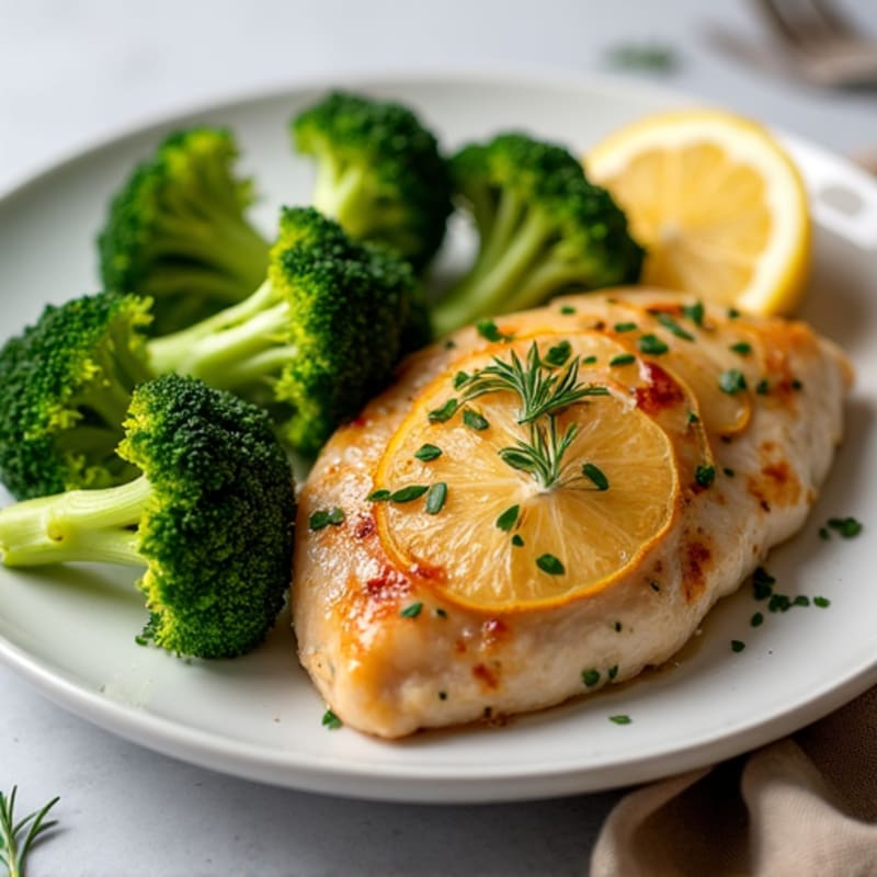 Lemon Herb Roasted Chicken Breast with Steamed Broccoli