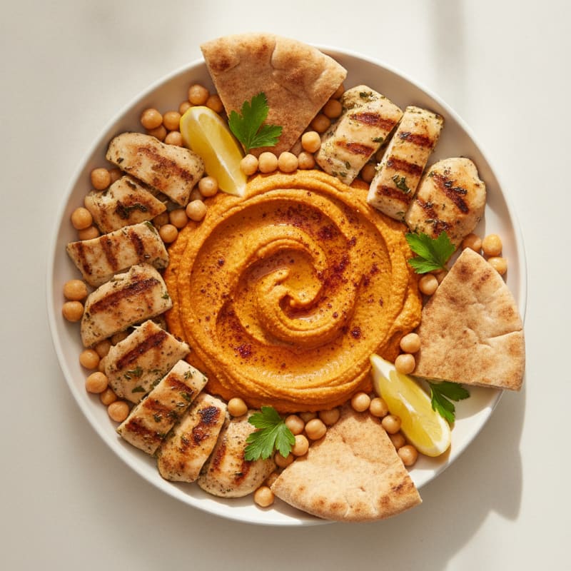 Protein-Boosted Roasted Red Pepper Hummus Plate
