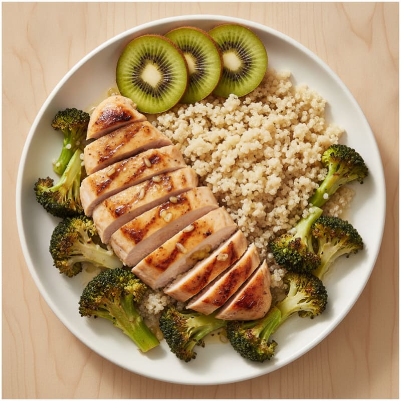 Grilled Chicken Breast with Roasted Broccoli and Quinoa
