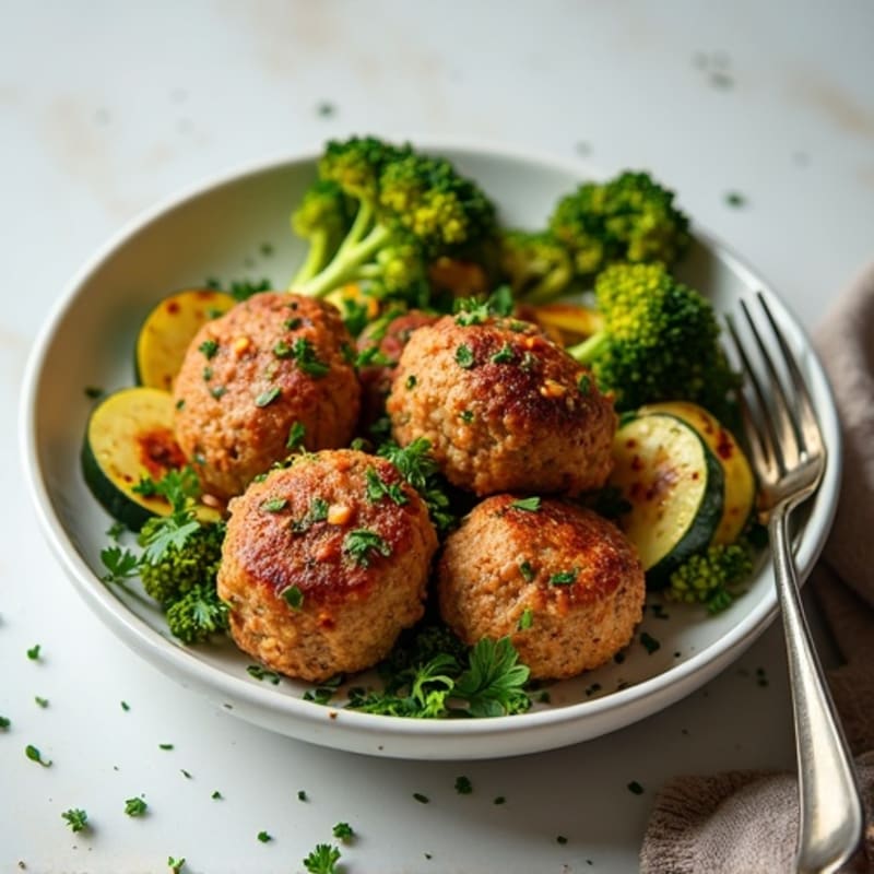 Herb-Seasoned Turkey Meatballs with Roasted Vegetables