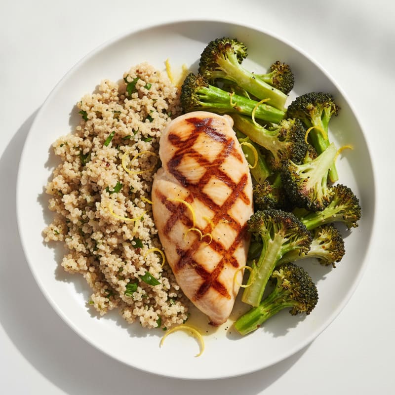 Grilled Chicken Breast with Quinoa and Roasted Broccoli