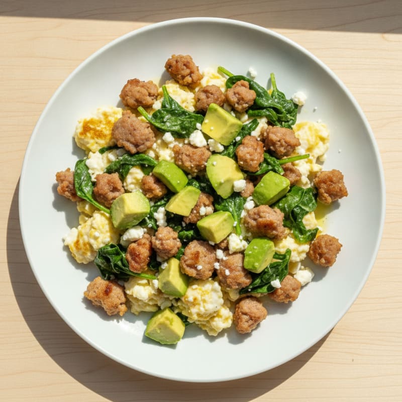 Egg White Scramble with Turkey Sausage and Spinach