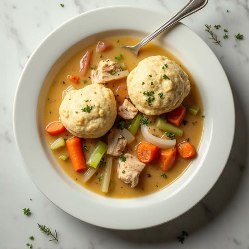 Creamy Chicken and Vegetable Stew with Fluffy Herb Dumplings