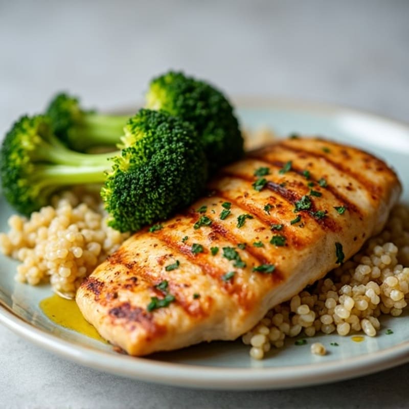 Grilled Chicken Breast with Quinoa and Roasted Broccoli