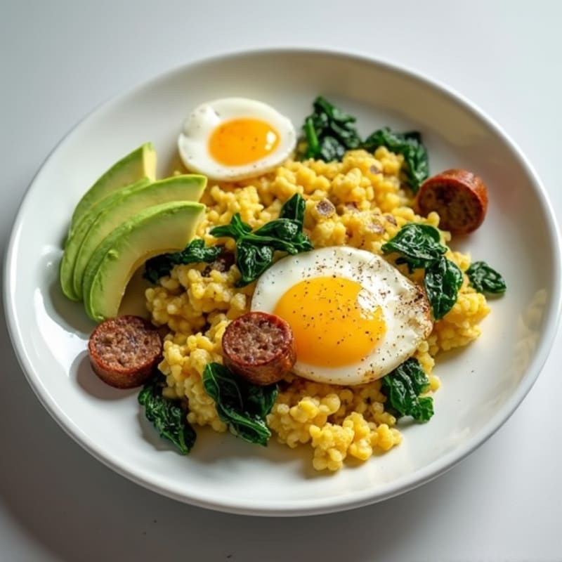 Egg White Scramble with Spinach and Turkey Sausage