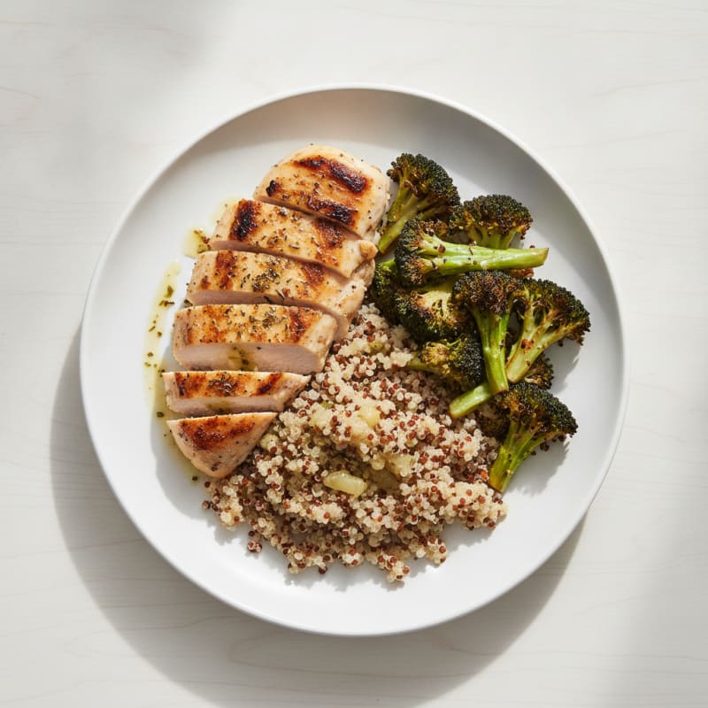 Grilled Chicken Breast with Quinoa and Roasted Broccoli