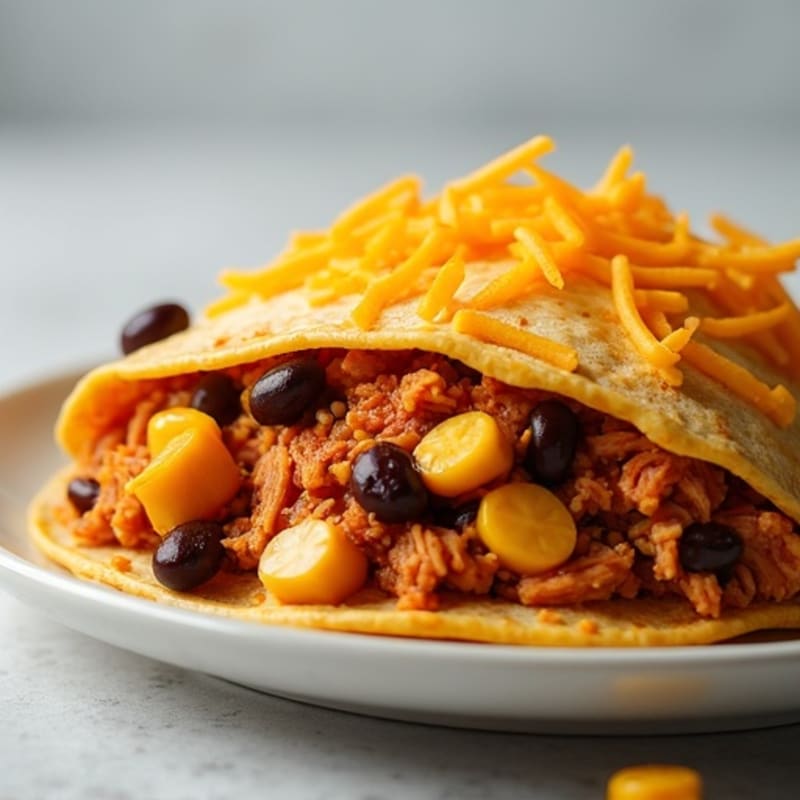 Spicy Shredded Chicken and Black Bean Corn Tortilla Bake