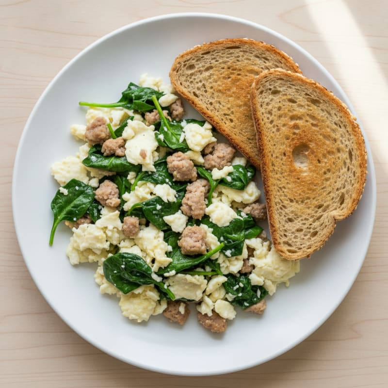 Egg White Scramble with Turkey Sausage and Spinach