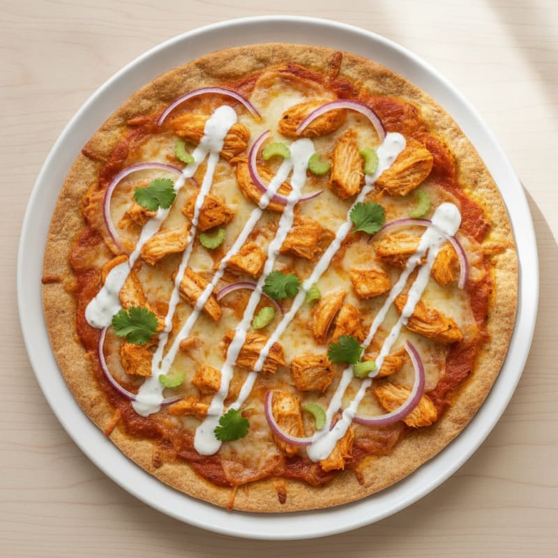 Buffalo Chicken Pizza with Ranch Drizzle