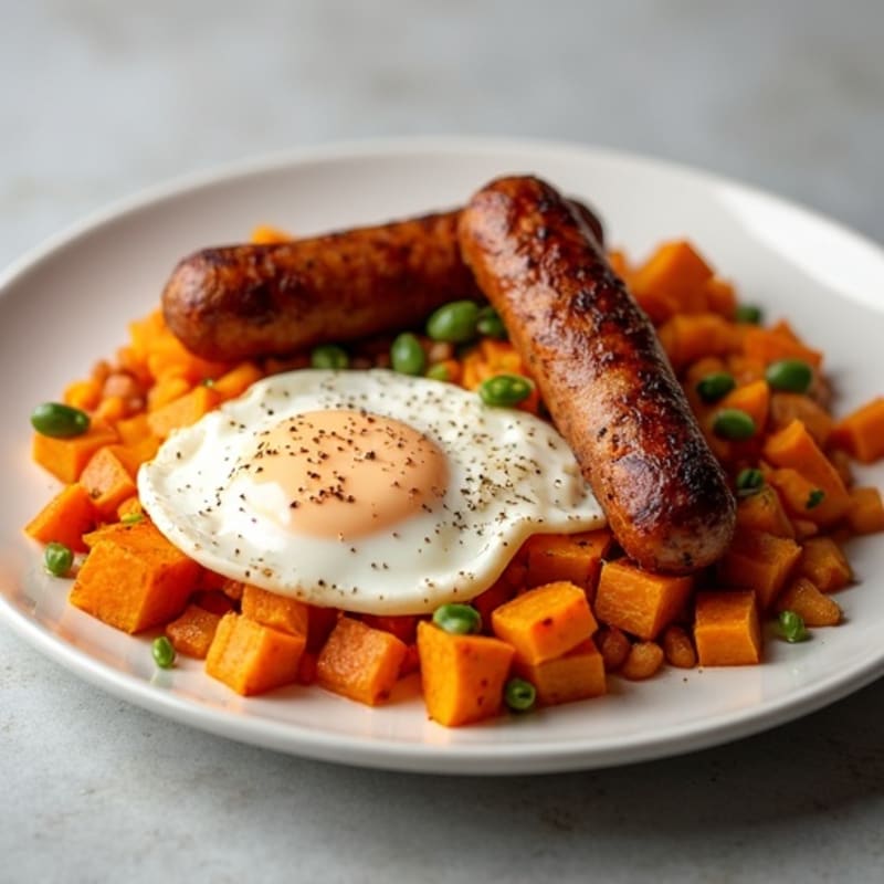 Crispy Turkey Sausage and Sweet Potato Hash with Egg Whites