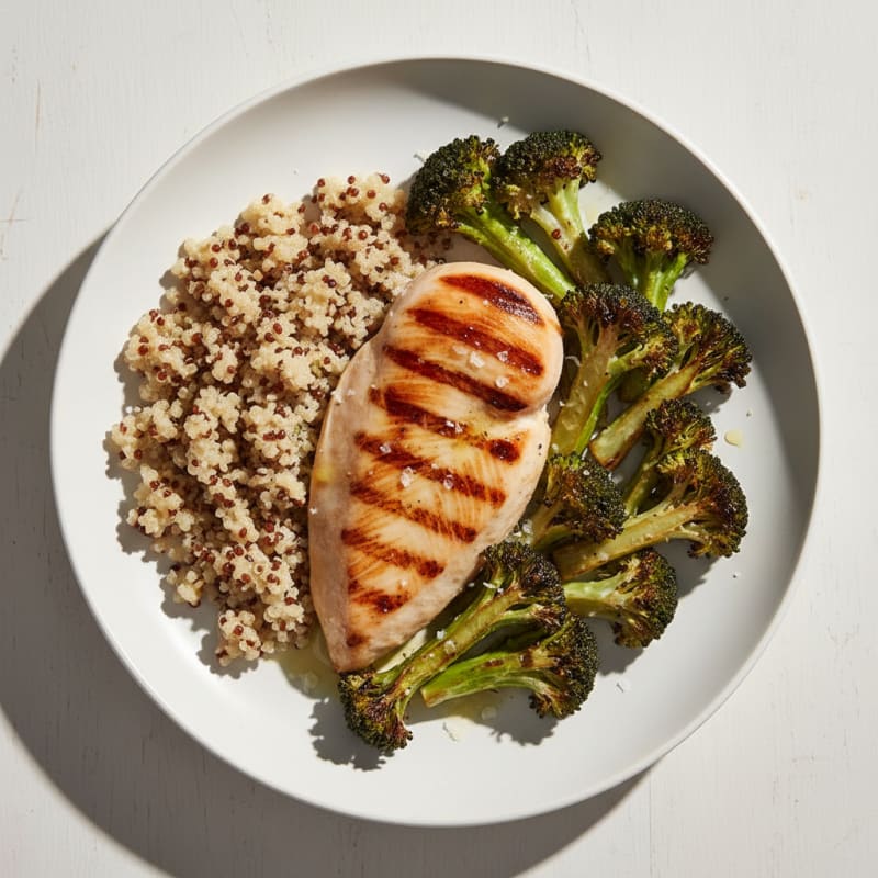 Grilled Chicken Breast with Roasted Broccoli and Quinoa