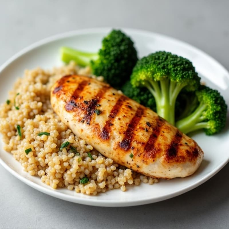 Grilled Chicken Breast with Quinoa and Roasted Broccoli