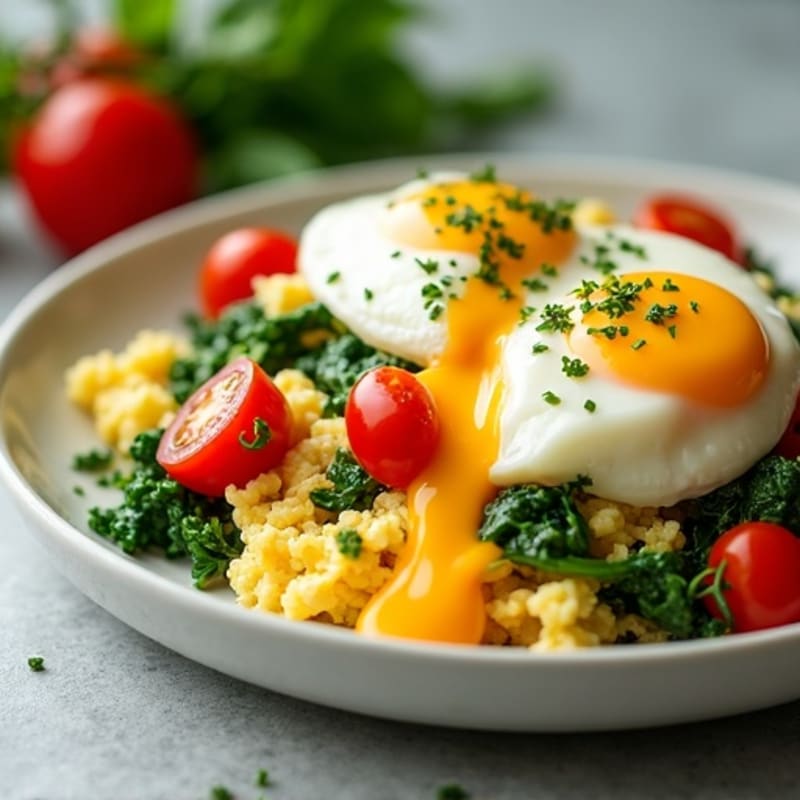Fluffy Scrambled Eggs with Fresh Spinach and Cherry Tomatoes