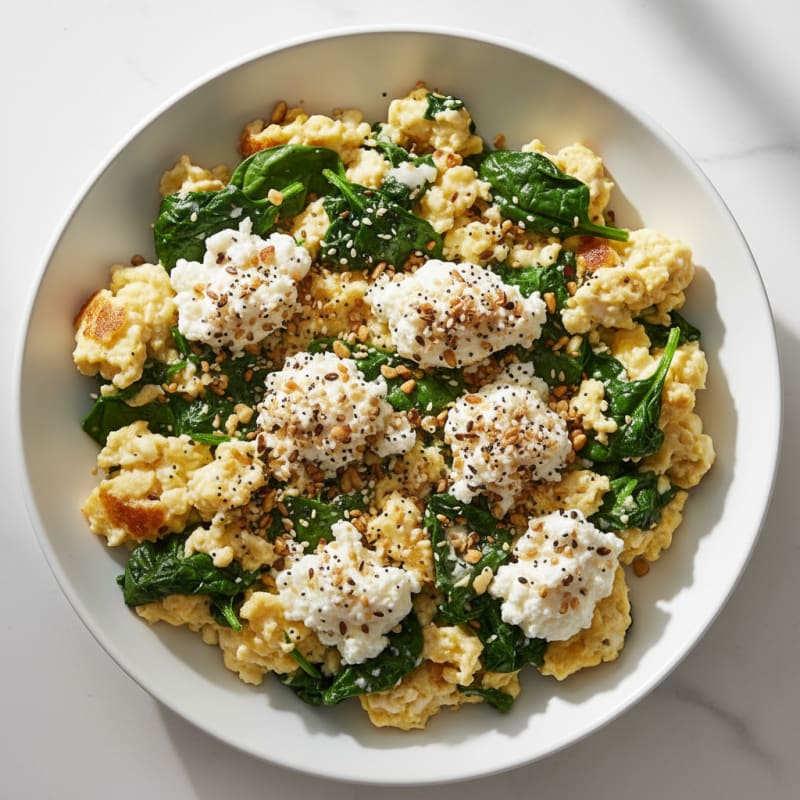 Egg White Spinach Scramble with Cottage Cheese