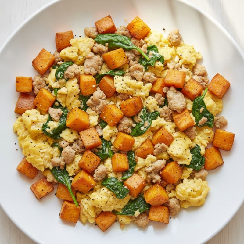 Scrambled Eggs with Roasted Sweet Potatoes