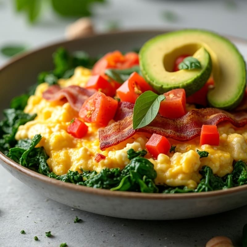 Crispy Turkey Bacon and Egg White Scramble with Spinach
