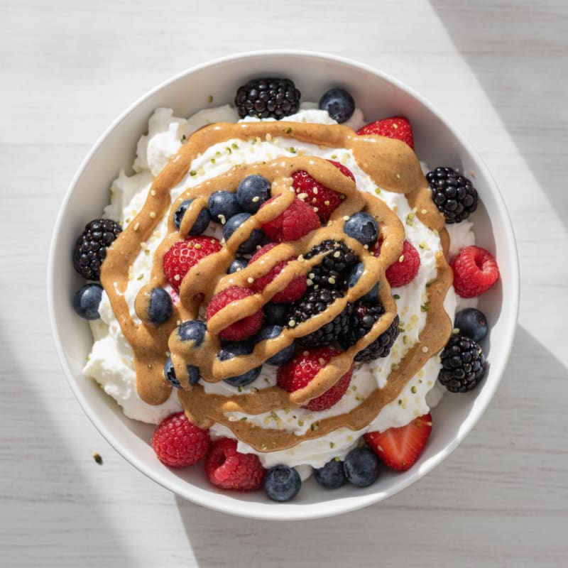 Greek Yogurt Protein Bowl with Mixed Berries and Almond Butter