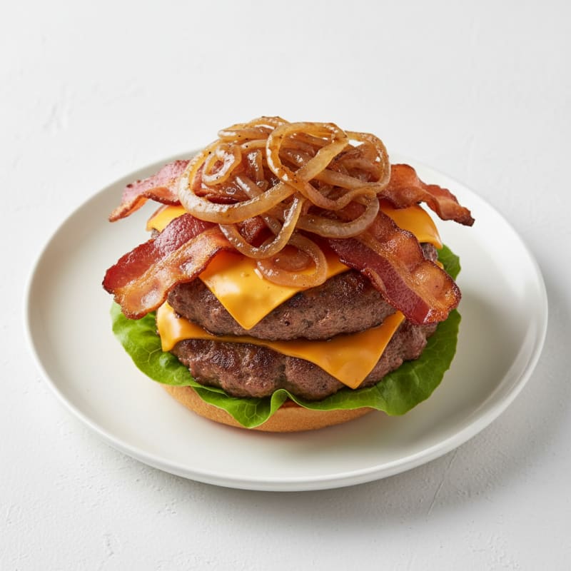 Double Bacon Cheeseburger with Caramelized Onions