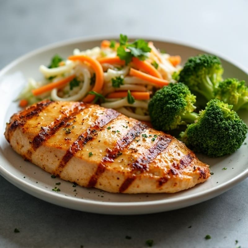 Grilled Chicken Breast with Crunchy Broccoli Slaw