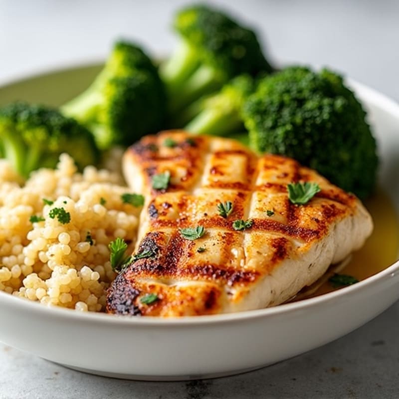 Grilled Chicken Breast with Quinoa and Roasted Broccoli