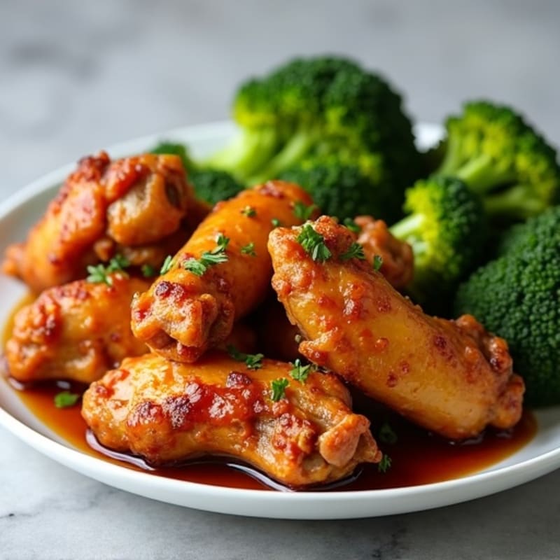 Crispy Baked Honey Garlic Chicken Wings with Roasted Broccoli