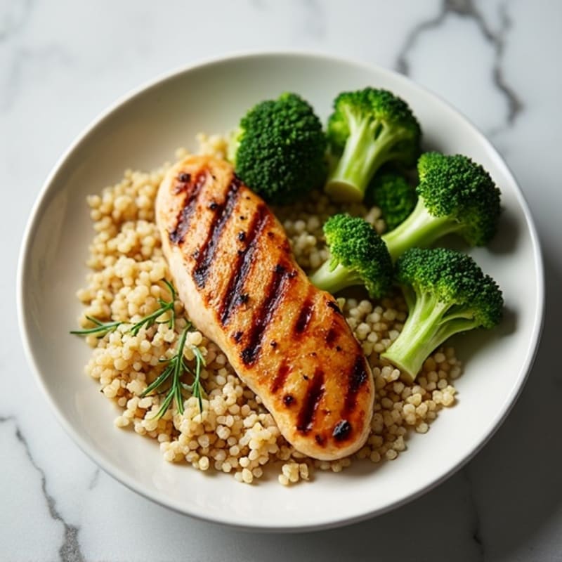 Grilled Chicken Breast with Steamed Broccoli and Quinoa