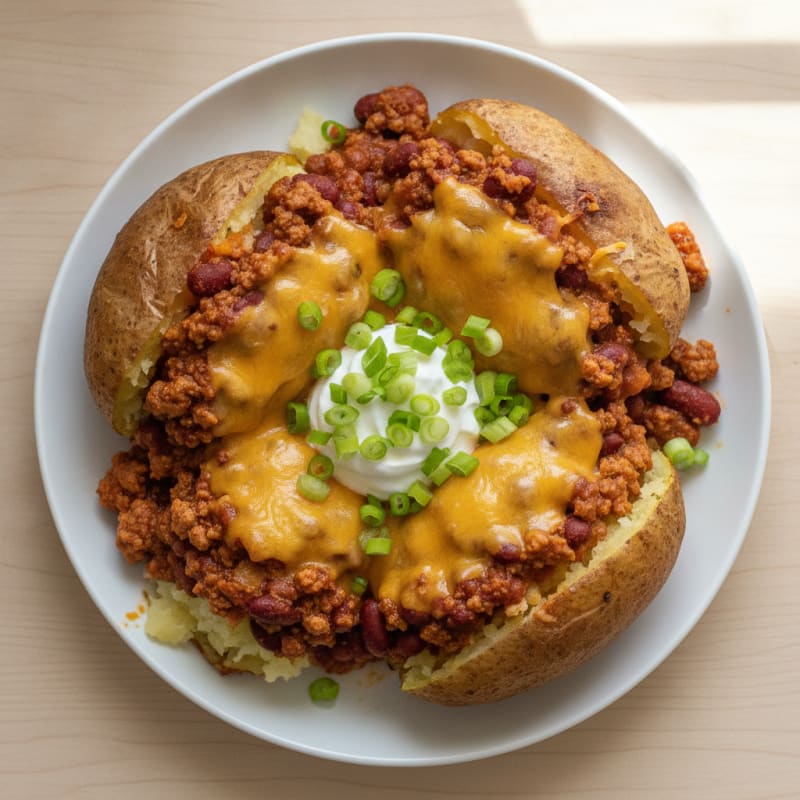 Loaded Chili Cheese Baked Potatoes
