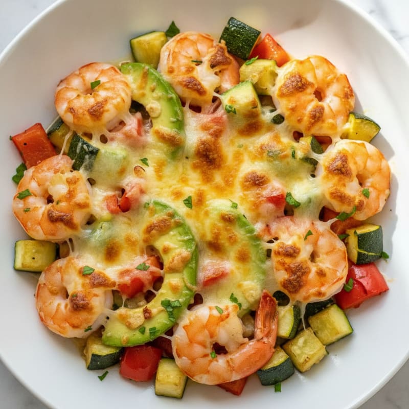 Cheesy Baked Shrimp with Roasted Vegetables