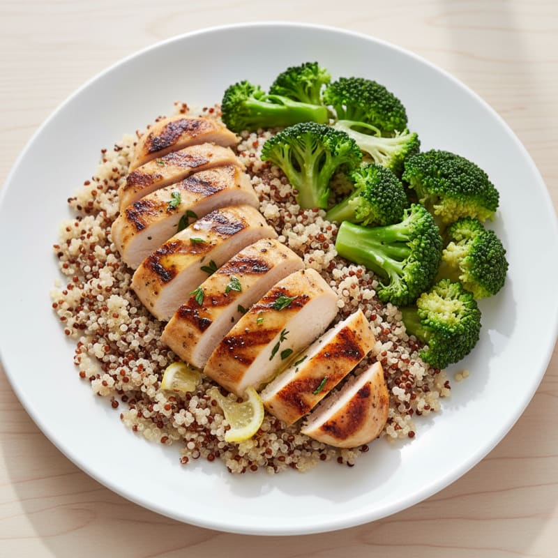 Grilled Chicken Breast with Quinoa and Steamed Broccoli