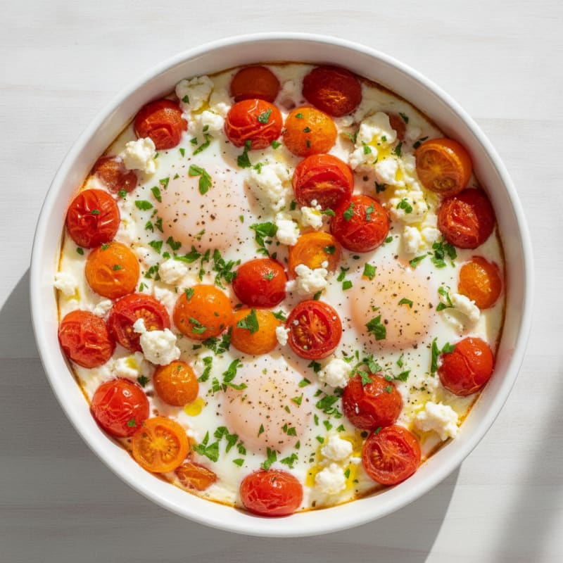 Baked Eggs with Roasted Tomatoes and Feta
