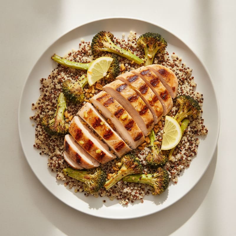 Grilled Chicken Breast with Roasted Broccoli and Quinoa